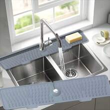1pc Silicone Faucet Drain Mat, New Kitchen And Bathroom Sink Splash Guard Thickened Draining Mat, Long Faucet Splash Sink Mat Stackable, Bathroom And Kitchen Faucet Splash Guard, Adds A 3-Degree Slope To Prevent Water Accumulation - Multicolor - View 7