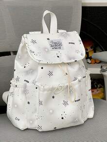 1pc Plaid Star & Bow Print Backpack, College Style Drawstring Flap Multi-Pocket Daily Bag, Suitable For Campus Daily Commute - Multicolor - View 4