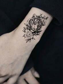 30pcs Black Waterproof Tattoo Stickers, Temporary Tattoo Stickers With, Skull, Lion, Tiger Small Patterns, Suitable For Hands And Bodies Men And Women Decor - Black - View 3