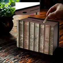 1pc Wooden Money Box, 2D Printed Book Image Design, Family Cash Digital Savings Plan Coin Bank, Cool Holiday Gift For Teens, Non-Electric Coin Storage Essential, Great Gift Idea, Rectangular Storage Money Box, Suitable For Christmas - Light Grey - View 3