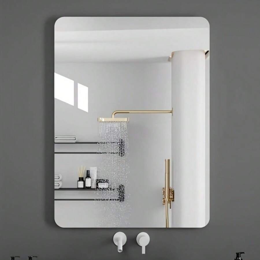 1pc Modern Acrylic Self-Adhesive Mirror, 2mm Thick, Frameless, Plastic Wall-Mounted Bathroom Vanity Mirror, No Power Required, Bathroom Makeup Mirror - A - View 1