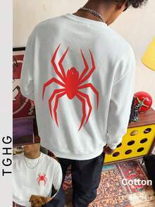 Men's Autumn Crew Neck Lightweight T-Shirt T-Shirt, Red Spider Pattern, Long Sleeve, Y2K Style - White - View 8