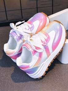 1 Pair Fashion Colorful Gradient Laser Rainbow Thick Sole Outdoor Sports Shoes For Boys And Girls - Pink and Purple - View 3