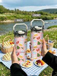1pc/5pcs 30oz Pink Snowflake Ball Christmas Insulated Tumbler, Stainless Steel, With Handle, Straw And Leak-Proof Flip Lid, Snowman Ball, Christmas Tree And Winter Glove Print, Suitable For Birthday And Holiday Gifts, For Travel, Work, Fitness And Daily Outdoor Use - Pink - Snowman Snow Globe - View 8