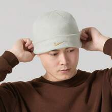 Nike Logo Polyester Outdoor Comfortable Casual Warm Embroidered Knit Beanie Unisex White - White - View 4