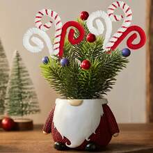 2 Pcs, Red/White Christmas Tree Decorations Picks Christmas Tree Woolen Candy Curly Pick, Christmas Tree Decorations Home Office Vase Party Ornaments - Multicolor - View 4