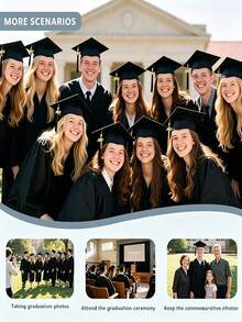 Unisex Graduation Gown Set, Black Bachelor's Robe With Square Graduation Cap And Tassel, Zipper Design, Smooth And Draping Fabric, Suitable For High School And University Graduation Ceremonies, Graduation Portraits, Graduation Theme Party Outfits, Multiple Sizes Available, Student Graduation Photo Clothing, Loose And Comfortable, Neat Craftsmanship, Graduation Ceremony Portraits, Campus Memorial Photography Graduation Set, Halloween - Black - View 3