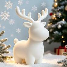 3D Printed Matte White Cute Deer Figurine, Minimalist Round Cartoon Reindeer Sculpture, Christmas Home Desktop Holiday Decoration Craft - A - View 2