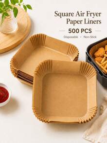 500pcs 8-Inch Square Air Fryer Paper Liners With 1 Stainless Steel Clip, Disposable Non-Stick Oil-Resistant Baking Paper Liners, Suitable For 3-5 Quart Air Fryers, Baking, Roasting, Heating And Easy Cleaning - Multicolor - View 4