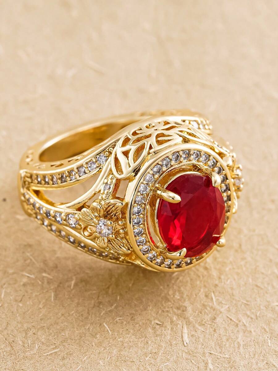 1pc Vintage Cubic Zirconia Ring For Women, Wedding Engagement Party Jewelry, Valentine's Day Gift - 1# - View 1