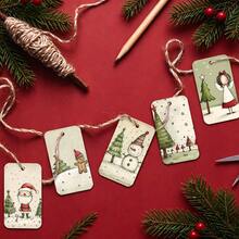 50Pcs Whimsical Folk Christmas Gift Tags, Hand‑Drawn Xmas Hanging Labels With Santa Snowman Illustrations, Pre‑Punched Paper Hang Tags With Hemp Rope For Gift Wrapping, Holiday Present, Christmas Tree Ornament, Party Favor - A - View 6