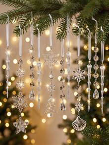 Set 12 Buah Ornamen Gantung Natal Akrilik Bening, Liontin Anti Pecah Berbentuk Kepingan Salju, Bintang, Es, dan Pohon, Dekorasi Liburan Bening Kristal untuk Pohon Natal, Dekorasi Pesta Liburan Musim Dingin di Rumah - MultiWarna - View 7