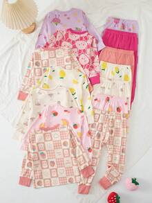 7 Sets 1 Set Random Girls Cartoon Underwear Set Cute Printed Medium Thick Long Sleeve Long Pants Loungewear Set Printed Autumn Top And Bottom - Multicolor - View 2