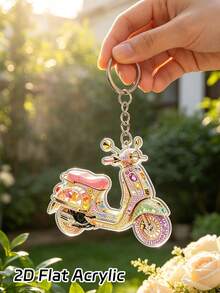 2D Acrylic Shiny Motorcycle-Shaped Keychain, Electric Vehicle Pattern Bag Charm, Daily Decorative Gift, Suitable For Backpack, Wallet, Phone, Earphone, Car Charm, Unique Birthday Gift, Party Gift, Back To School Gift, Teacher's Day Gift, Halloween Christmas Gift - Multicolor - View 9