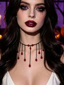 Halloween Dark Style Necklace Collection, Vampire Blood Drop Pendant Choker, Quirky Skull Blood Eye Ghost Spider Collar Chain, Gothic Party Cosplay Costume Neck Chain, Holiday Outfit Personalized Accessory - Multicolor - View 7