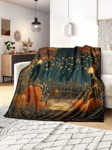 1pc Soft And Comfortable Halloween Flannel Blanket, 2D Printed Blanket For Office Nap, Sofa And Bed Decor, Outdoor Camping Leisure Blanket, Suitable As Gift For Family And Friends - Multicolor - View 4