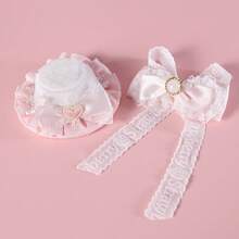 Vintage Lace Pet Hat & Bowknot Set, Short-Haired Cat & Dog Bowknot, Abyssinian Cat Wedding Style, Princess Style Accessory Headpiece, Suitable For Parties And Weddings - Multicolor - View 6