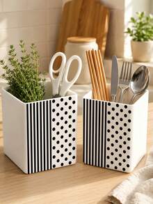 Striped & Polka Dot Patchwork Pattern Multi-Functional Storage Organizer Box - Tableware Storage Box, Desktop Organizer (Suitable For Storing Tableware, Straws, Tea Bags, Pens, Remote Controls); Compact & Space-Saving, Suitable For Kitchen, Office, Living Room - Multicolor - View 7