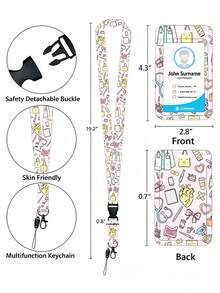 Medical Element Cartoon Badge Holder Set, Medical Pattern Acrylic ID Card Holder With Retractable Lanyard And Long Neck Strap, Nurse Student ID Card Holder, Anti-Loss Portable, Fresh Sweet Style, Suitable For Commuting, Work, Campus Use, Recommended Gift For Family, Friends, Colleagues - Multicolor - View 9