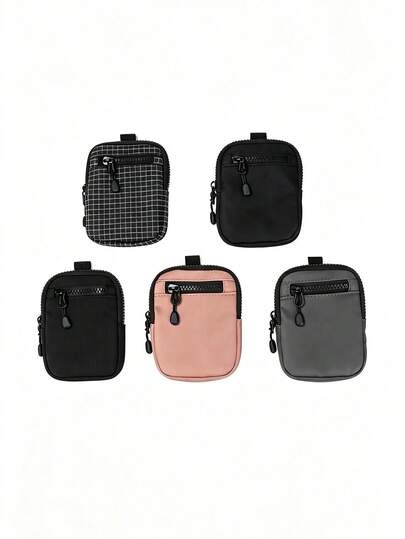 1pc Storage Small Pouch With Front Zipper Compartment, Outdoor Portable Key Earphone Coin Purse Hanging Bag