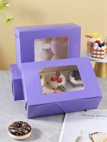 2/4/8/12pcs Cake Boxes, Cardboard Dessert Packaging Boxes With Transparent Window, Purple Rectangular Baking Boxes, Solid Color Design, Foldable, Suitable For Birthday Parties, Weddings, Celebrations, Dessert Packaging, Halloween Theme, Party Supplies. - Multicolor - View 5