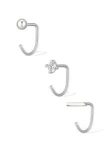 CIZME 3pcs 14K Earrings Backless Half Hoop Huggie Earrings Or Women Featuring Open Hoop Design Non-Tarnish Sleep Friendly Jewelry Charm Earring Hoop Gift - Golden and Silvery - View 7
