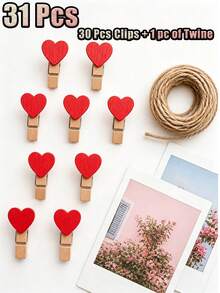 1-31pcs Heart-Shaped Small Clips - Cute Wooden Photo Clips, Creative Photo Wall Clips, Holiday Decoration Clips, Pink And Red Combination. Clip Style Photo Clips For Displaying Photos, Crafts, Art And Cocktails,Suitable For Creative Projects - Multicolor - View 13