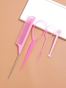 Set 4 Alat Penata Rambut Topsy Tail, Alat Kepang dan Penggulung dengan Sisir Ekor Tikus dan Aksesori Rambut Ekor Kuda - Baby Pink - View 6