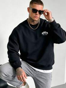 Men's Crew Neck Sports Fashion Sweatshirt, Suitable For Daily Wear, Sports And Vacation, Perfect Gift For Husband - Black - View 2