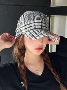 1 pieza Sombrero de sol de ala ancha a cuadros para mujer, gorra de béisbol plegable con abertura para coleta, sombrero de sol de verano con protección UV para exteriores, pañuelo de moda bordado - sombrero de pescador - Ver 6