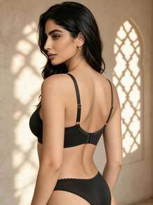Temptuelle Women's Lace Patchwork Jacquard Wavy Underwire Supportive Push-Up Bra - Black - View 2