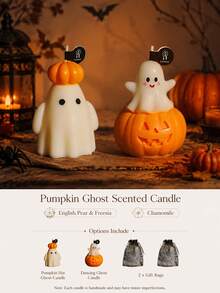 Halloween Scented Candle Set Pumpkin Ghost Candle Cute Cartoon Style Halloween Home Room Decor,Autumn Decor,Halloween Party Gifts For Women Smokeless Cozy Spooky‑Fun Decor Available In 1/2/4 Packs With Halloween Gift Bag - Pumpkin Ghost - View 11