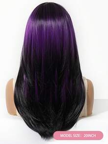 Topshe 20 Inch Black With Purple Highlights Straight Layered Wig, Face-Framing Curtain Bangs, Synthetic Hair, Natural Silky Straight Texture, Heat-Resistant Fiber, Adjustable Breathable Wig Cap, Avant-Garde Deep Purple Highlights Wig, Suitable For Gothic Style Cosplay And Party Looks - Purple - View 6