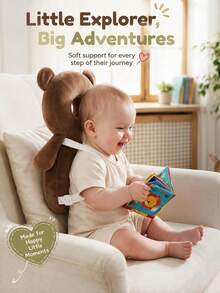 New Oversized Baby Head Protection Pillow & Cap, Anti-Collision Cartoon Cute Bear & Rabbit Design, Soft Plush Infant Head Guard Pillow, Adjustable Shoulder Strap Back Support Pad, Baby Learning To Walk Head Protection Pillow, Baby Walking Supplies, Infant Travel Gear, Head Protection Cap & Pad - Coffee Bear - View 7