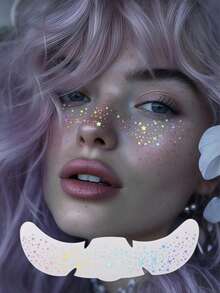 6pcs Glitter Freckle Holographic Stickers Heart-Shaped Freckle Temporary Tattoo Waterproof Shiny Star & Heart Dot Pattern Makeup Accessory For Adult Party Festival Daily Wear - Multicolor - View 6