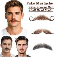 Hand‑Tied Human Hair Fake Mustache, Transparent Lace Base, Realistic Breathable Facial Hair For Cosplay Theater Party Halloween & Other Festivals - Multicolor - View 1