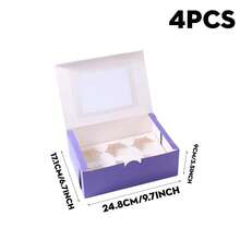 2/4/8/12pcs Cake Boxes, Cardboard Dessert Packaging Boxes With Transparent Window, Purple Rectangular Baking Boxes, Solid Color Design, Foldable, Suitable For Birthday Parties, Weddings, Celebrations, Dessert Packaging, Halloween Theme, Party Supplies. - Multicolor - View 10