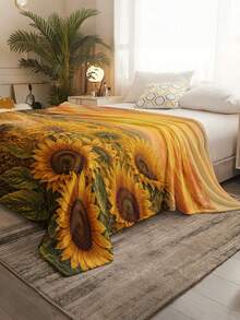 Minimalist Floral Print Pattern Outdoor Camping Leisure Blanket, Soft Comfortable 280gsm Fleece Blanket, Multi-Purpose Blanket For Sofa, Bed And More, Suitable For Home, Picnic, Travel, All Seasons, Modern Style, Polyester, Machine Washable - Multicolor - View 5
