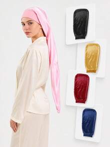 1PC Extra Long Satin Hair Bonnet, Wide Elastic Band Sleep Cap, Anti‑Frizz Night Hair Care Hat For Long Braided Hair Home Sleeping - Pink Upper Waist - View 2