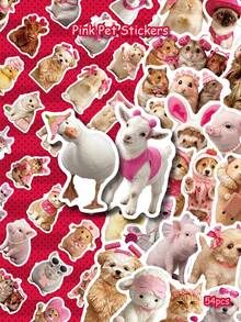 54pcs Pink Pet Stickers, PVC Decorative Stickers, Suitable For Laptop, Luggage, Skateboard, Tablet, Refrigerator, Phone Case, Guitar, Gift Box Packaging - A - View 1