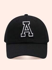 1pc Letter Baseball Cap, Sun Hat For Boys And Girls, Suitable For Outdoor And Daily Use - Large Black Label - Black Cloth Hat - View 3