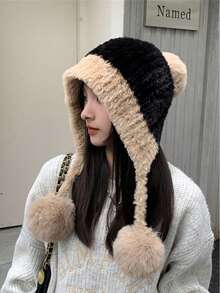 Women's Winter Pom Pom Hat, Fashion Ear Protection Design, Plush Lining Warm Hat, Christmas Halloween Thanksgiving Holiday Gift - Multiple Styles - View 3