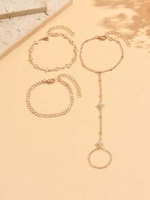 3pcs/Set Minimalist Elegant Gold Bracelet Fashion Starry Rhinestone Handmade Chain Multi-Layer Stackable Women's Hand Jewelry Suitable For Daily Wear, Photo, Travel, Date And Party - Multicolor - View 2
