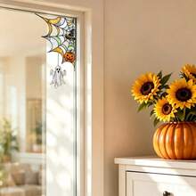 1/3pcs Glass-Style Spiderweb Window Film, Electrostatic Adsorption, Reusable, With A Hanging Ghost Design, Suitable For Halloween Decorations In Bedrooms, Kitchens, And Living Rooms. - Multicolor - View 4
