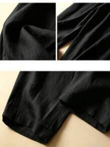 Plus Size Women's Solid Color Casual Versatile Daily Wear Long Pants - Black - View 5