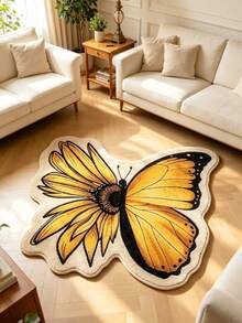 1pc Yellow Butterfly Rug, Girly Carpet, Thickened Rug, Decorative Rug, Bedroom Decor, Small Rug, Home Decor, Living Room Rug, Bedroom Rug, Living Room Home Decor, Outdoor Rug - Yellow - View 4