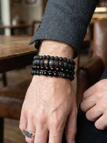 diffone 4 Pcs/Set Handmade Round Beaded Bracelet Antique Stone Set For Men Armband Wristband Jewelry - Men's Beaded Bracelet Set - View 7