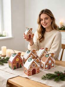 24PCS Christmas Gingerbread House Paper Gift Boxes, 24 Days Countdown Gift Boxes Size 10x9.5x5.5cm, With Jute Rope And Tags, Christmas House Shape, For Holiday Party Candy Cookie Snack Packaging - View 2