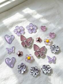 18pcs INS Style Purple Butterfly Shoe Charms, DIY Detachable Accessories, Multi-Functional Shoe Accessories, Suitable For Sandals, Slippers And Beach Bags - Multicolor - View 4