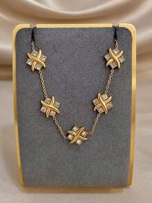 1Pc 18K Gold Plated Stainless Steel X Shape Zirconia Cross Chain Bracelet For Women,Daily Party/Christmas/Birthday Gift/Y2K/Rave/Halloween/Wedding - Multicolor - View 3